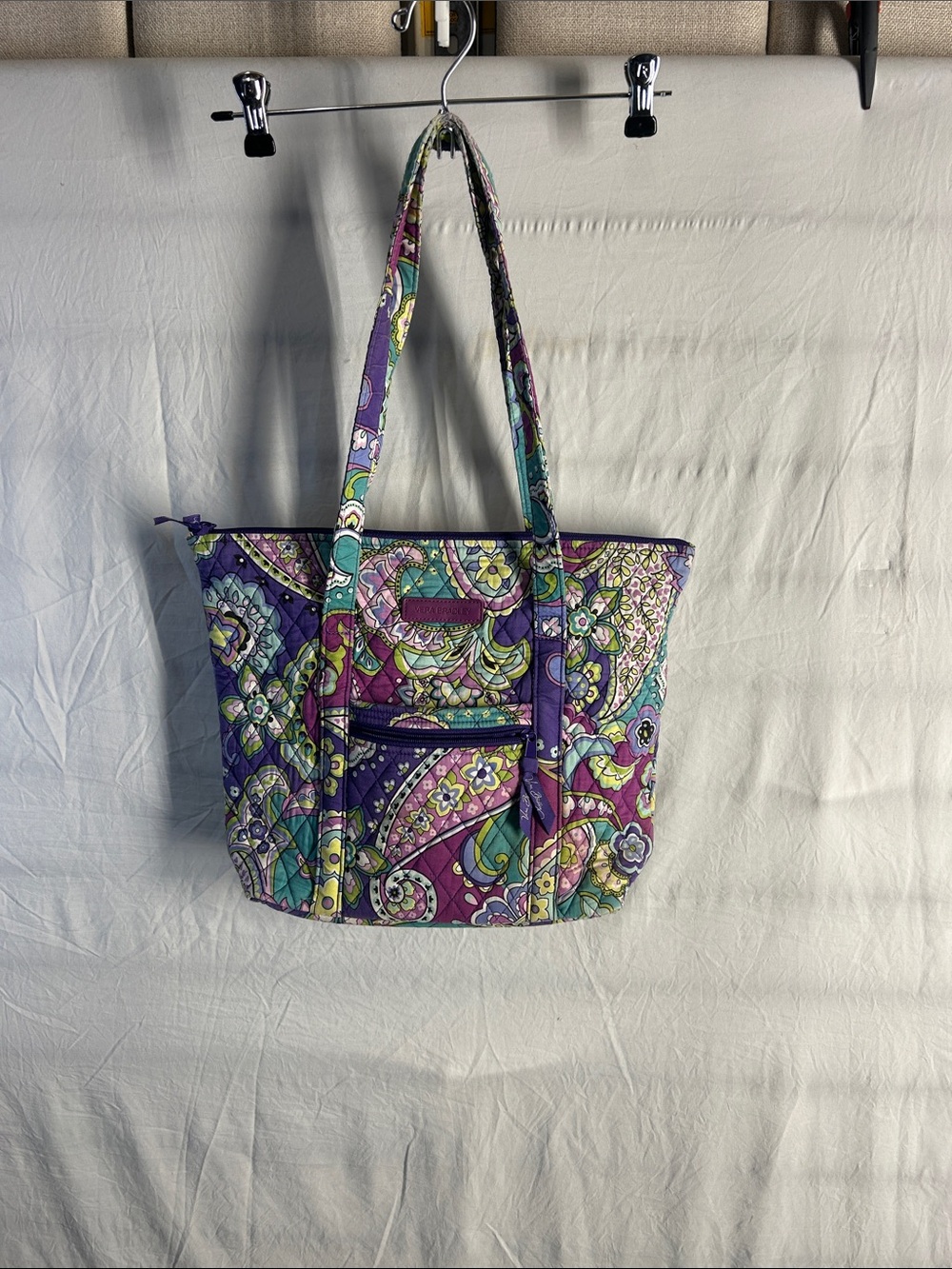 Vera Bradley Purple Paisley Quilted Shoulder Tote with Teal & Pink Accents